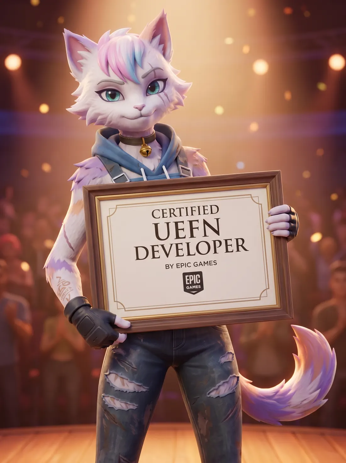 Num Num holding a certified UEFN developer certificate