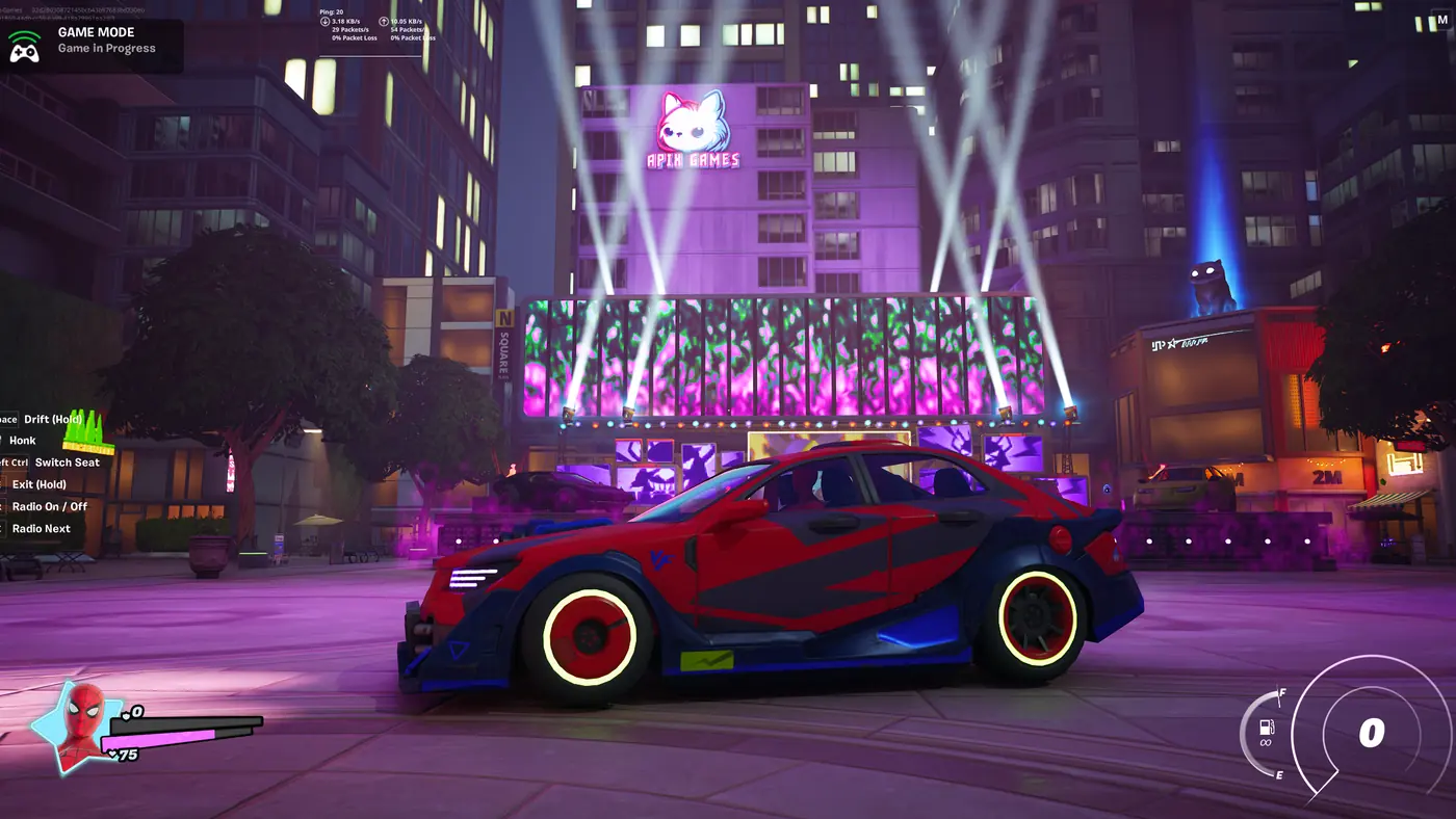 Apix City in Fortnite: a branded car under the Apix Games tower